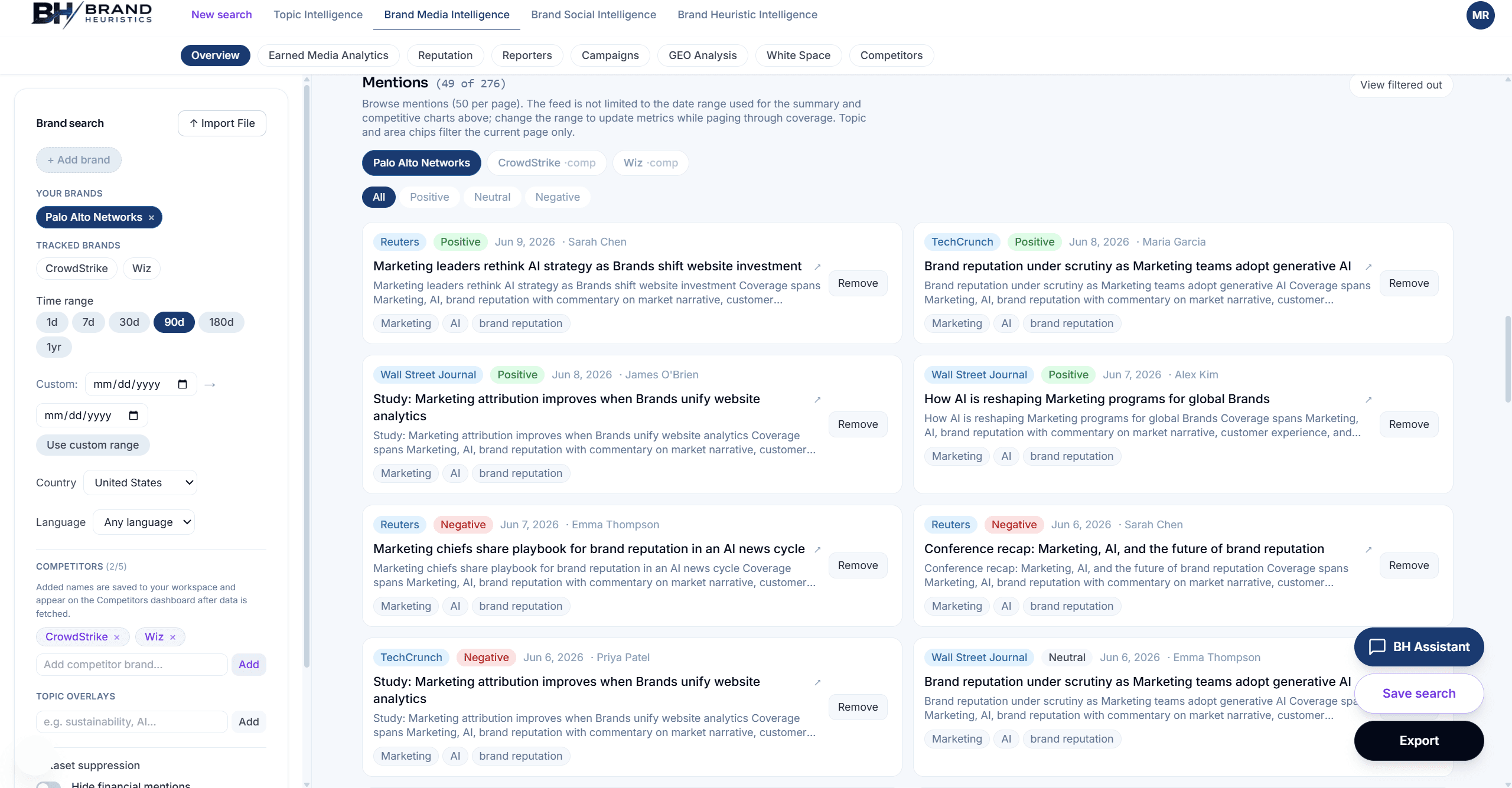 Brand media mentions feed in Brand Heuristics
