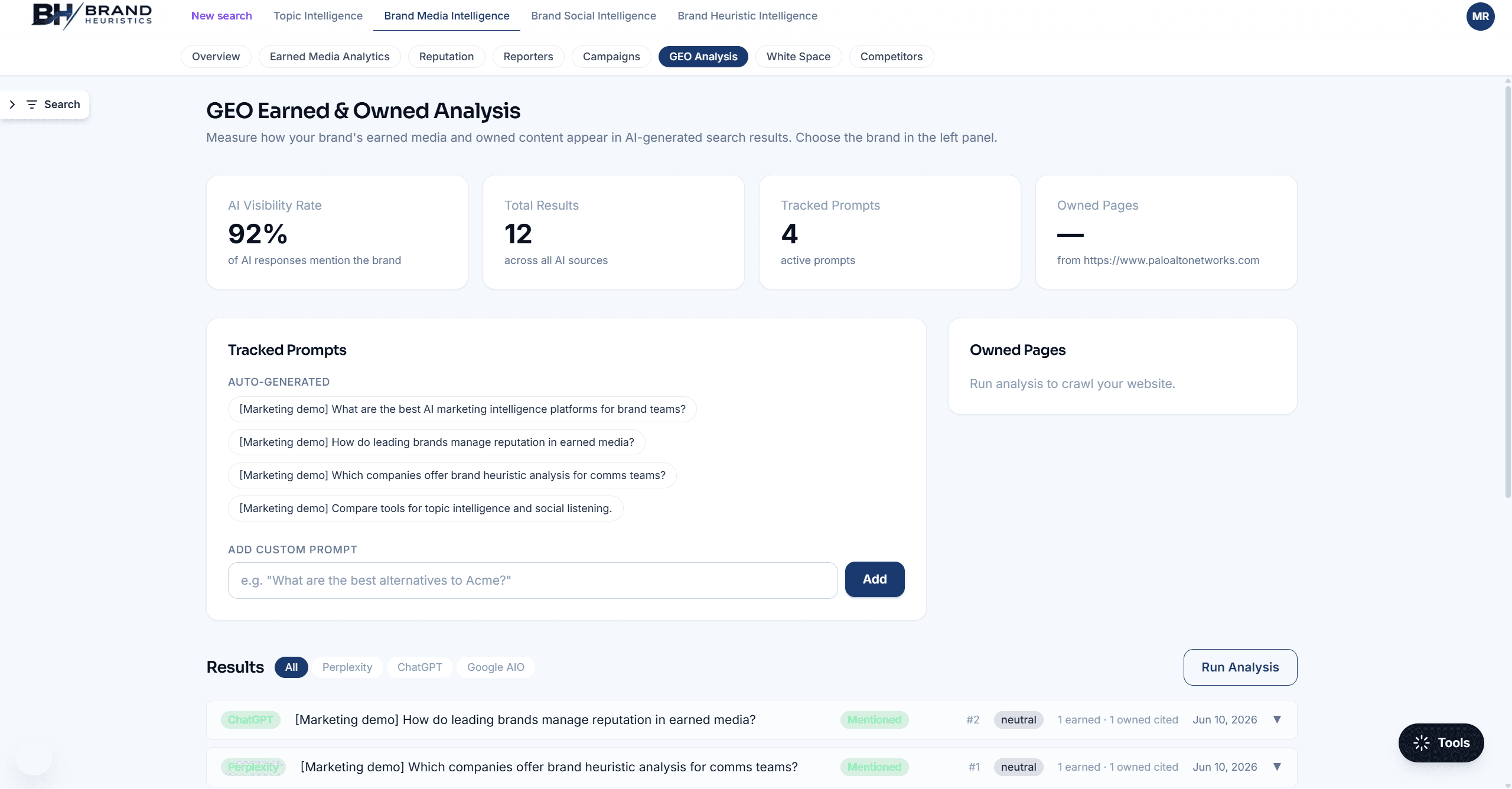GEO and AI analysis in Brand Heuristics